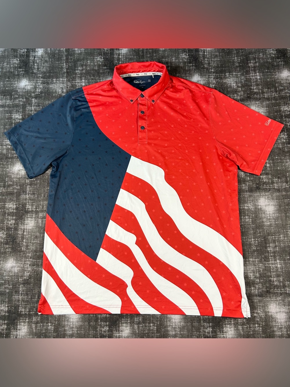 Walter Hagen Polo Men XL Patriotic USA Waving Flag 4th Of July Active Golf Shirt